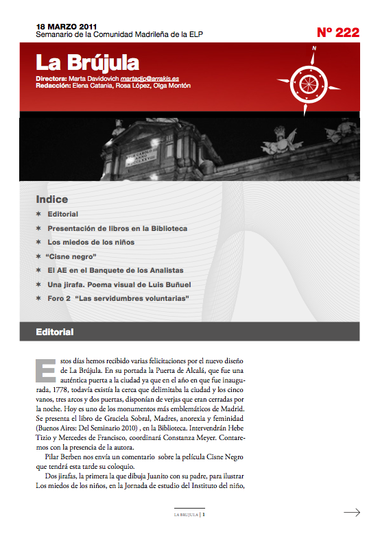 Portada de La Brújula, Revista Digital de la Escuela Lacaniana de Psicoanálisis ELP Comunidad de Madrid