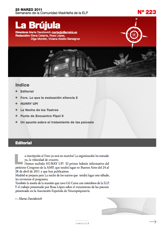 Portada de La Brújula, Revista Digital de la Escuela Lacaniana de Psicoanálisis ELP Comunidad de Madrid