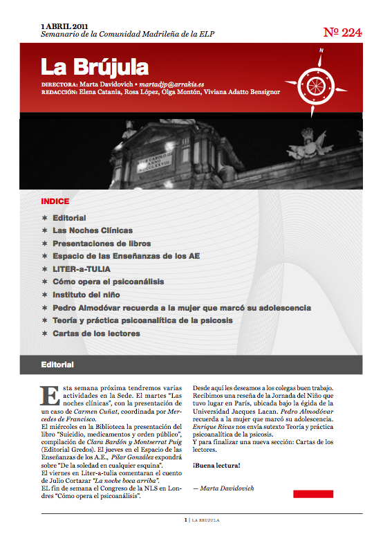 Portada de La Brújula, Revista Digital de la Escuela Lacaniana de Psicoanálisis ELP Comunidad de Madrid