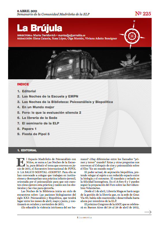 Portada de La Brújula, Revista Digital de la Escuela Lacaniana de Psicoanálisis ELP Comunidad de Madrid