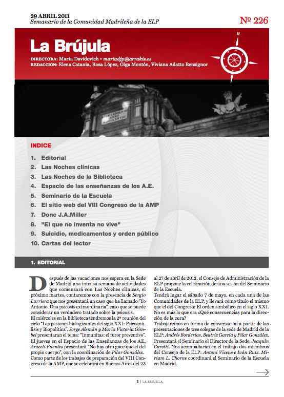 Portada de La Brújula, Revista Digital de la Escuela Lacaniana de Psicoanálisis ELP Comunidad de Madrid