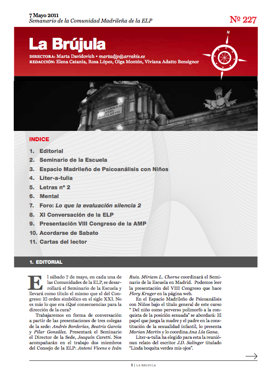 Portada de La Brújula, Revista Digital de la Escuela Lacaniana de Psicoanálisis ELP Comunidad de Madrid
