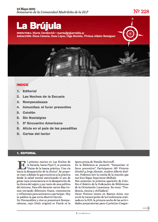 Portada de La Brújula, Revista Digital de la Escuela Lacaniana de Psicoanálisis ELP Comunidad de Madrid