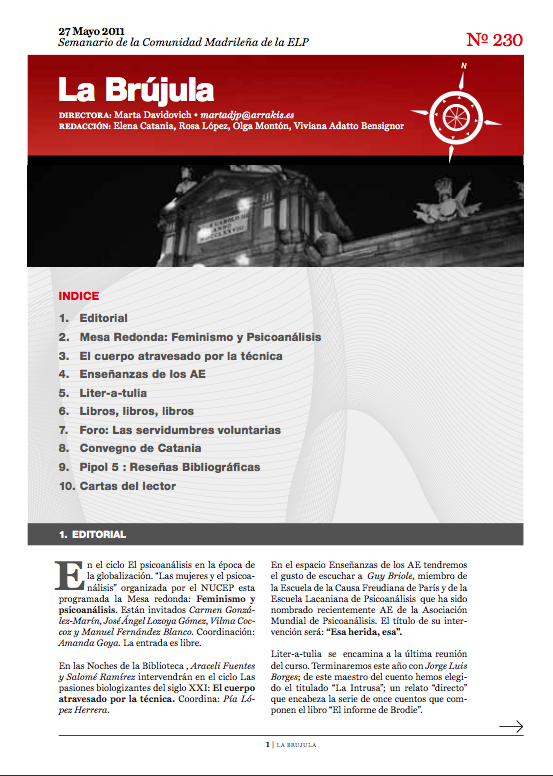 Portada de La Brújula, Revista Digital de la Escuela Lacaniana de Psicoanálisis ELP Comunidad de Madrid