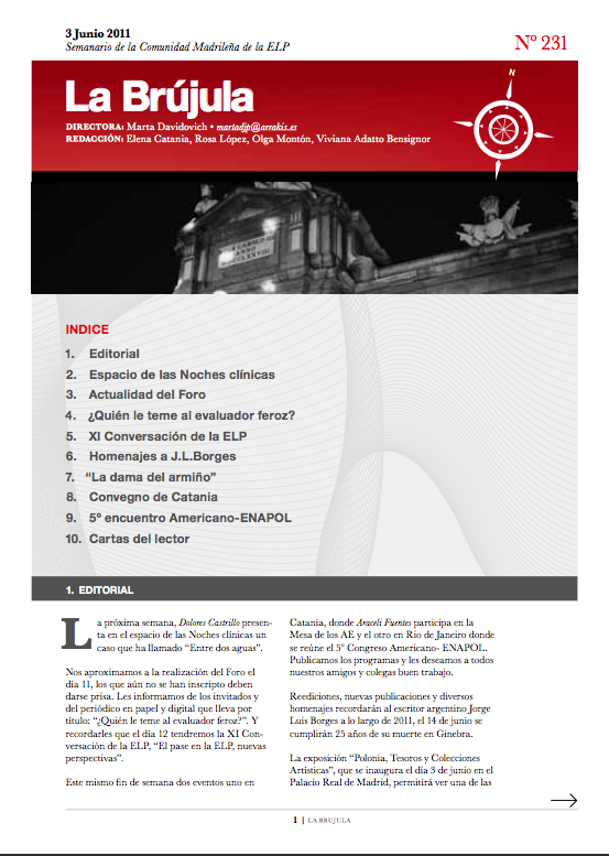 Portada de La Brújula, Revista Digital de la Escuela Lacaniana de Psicoanálisis ELP Comunidad de Madrid