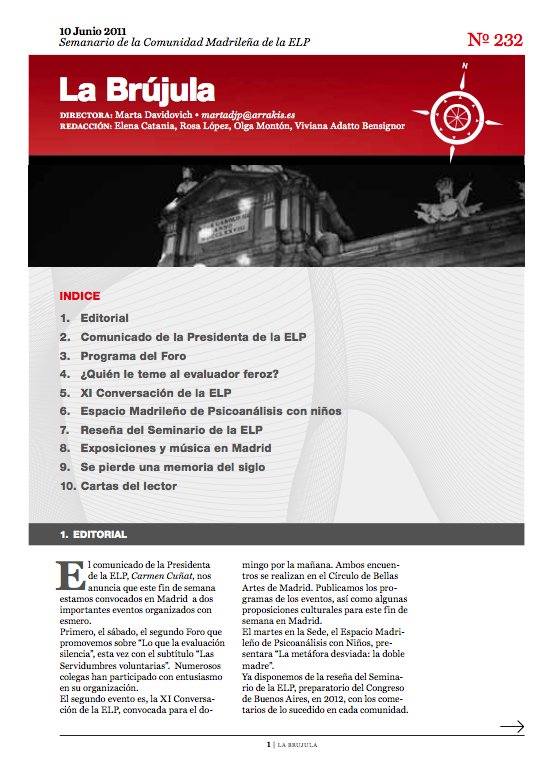 Portada de La Brújula, Revista Digital de la Escuela Lacaniana de Psicoanálisis ELP Comunidad de Madrid