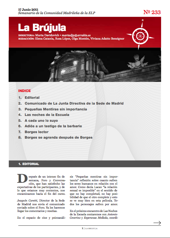 Portada de La Brújula, Revista Digital de la Escuela Lacaniana de Psicoanálisis ELP Comunidad de Madrid
