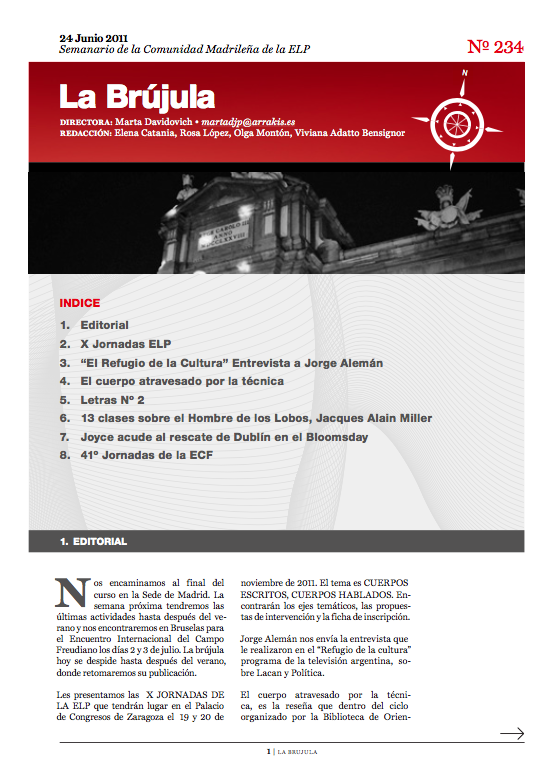 Portada de La Brújula, Revista Digital de la Escuela Lacaniana de Psicoanálisis ELP Comunidad de Madrid