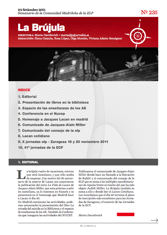 Portada de La Brújula, Revista Digital de la Escuela Lacaniana de Psicoanálisis ELP Comunidad de Madrid