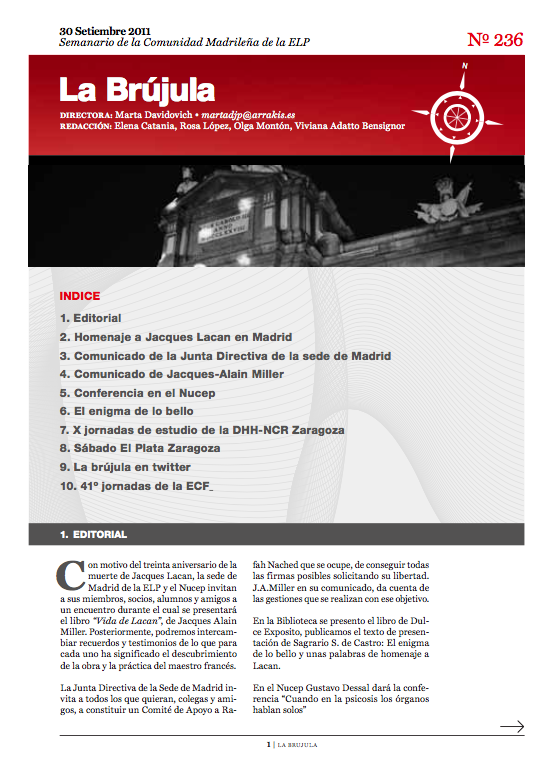 Portada de La Brújula, Revista Digital de la Escuela Lacaniana de Psicoanálisis ELP Comunidad de Madrid
