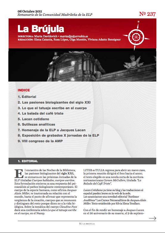 Portada de La Brújula, Revista Digital de la Escuela Lacaniana de Psicoanálisis ELP Comunidad de Madrid