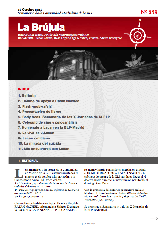 Portada de La Brújula, Revista Digital de la Escuela Lacaniana de Psicoanálisis ELP Comunidad de Madrid