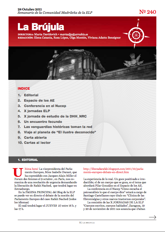Portada de La Brújula, Revista Digital de la Escuela Lacaniana de Psicoanálisis ELP Comunidad de Madrid