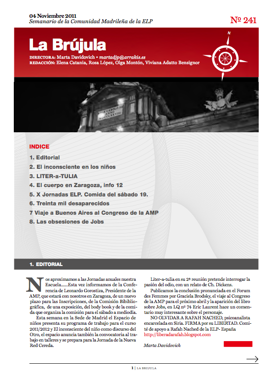 Portada de La Brújula, Revista Digital de la Escuela Lacaniana de Psicoanálisis ELP Comunidad de Madrid