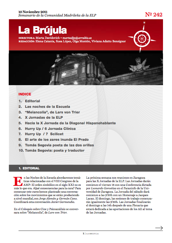 Portada de La Brújula, Revista Digital de la Escuela Lacaniana de Psicoanálisis ELP Comunidad de Madrid