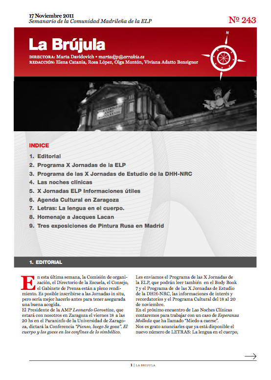 Portada de La Brújula, Revista Digital de la Escuela Lacaniana de Psicoanálisis ELP Comunidad de Madrid