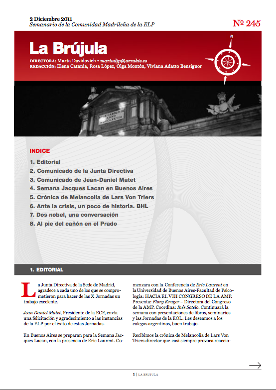 Portada de La Brújula, Revista Digital de la Escuela Lacaniana de Psicoanálisis ELP Comunidad de Madrid