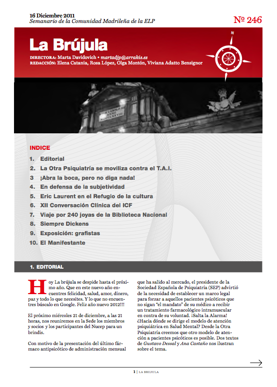 Portada de La Brújula, Revista Digital de la Escuela Lacaniana de Psicoanálisis ELP Comunidad de Madrid