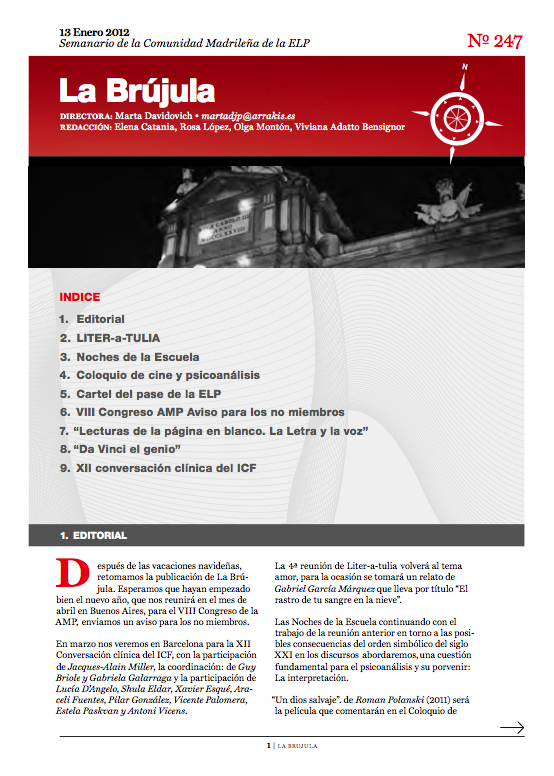 Portada de La Brújula, Revista Digital de la Escuela Lacaniana de Psicoanálisis ELP Comunidad de Madrid