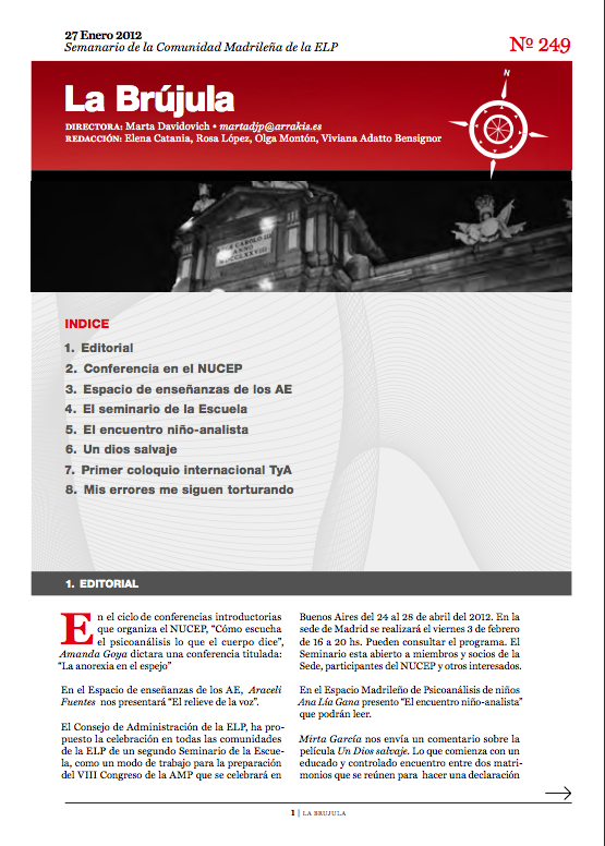 Portada de La Brújula, Revista Digital de la Escuela Lacaniana de Psicoanálisis ELP Comunidad de Madrid