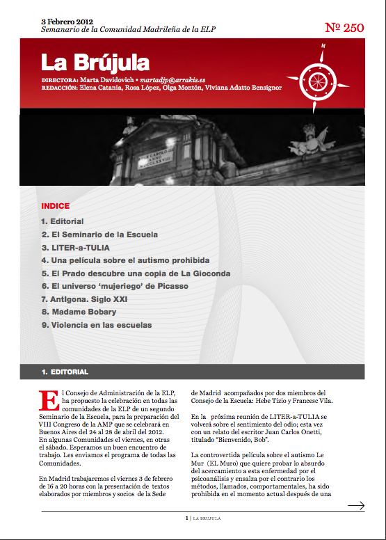 Portada de La Brújula, Revista Digital de la Escuela Lacaniana de Psicoanálisis ELP Comunidad de Madrid