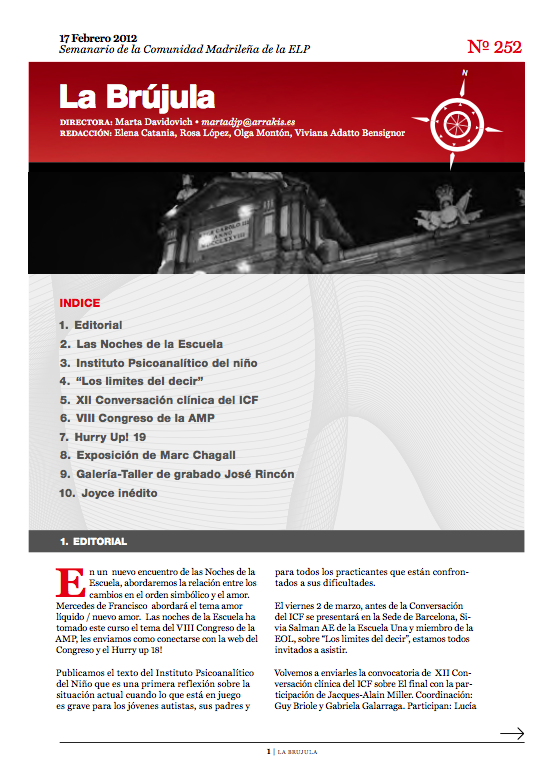 Portada de La Brújula, Revista Digital de la Escuela Lacaniana de Psicoanálisis ELP Comunidad de Madrid