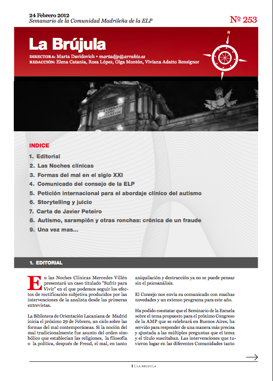 Portada de La Brújula, Revista Digital de la Escuela Lacaniana de Psicoanálisis ELP Comunidad de Madrid