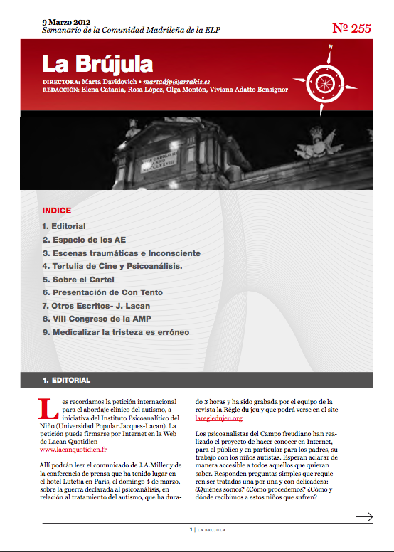 Portada de La Brújula, Revista Digital de la Escuela Lacaniana de Psicoanálisis ELP Comunidad de Madrid