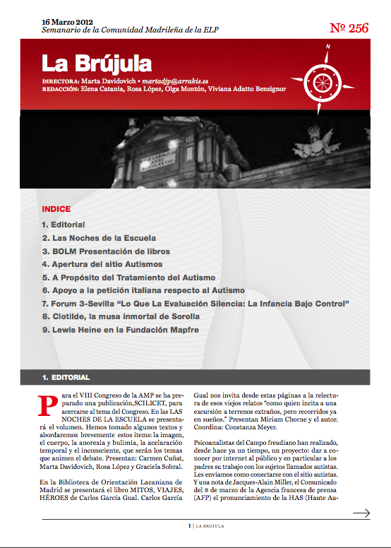 Portada de La Brújula, Revista Digital de la Escuela Lacaniana de Psicoanálisis ELP Comunidad de Madrid