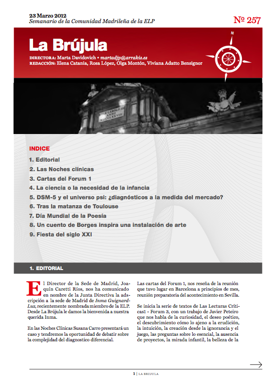 Portada de La Brújula, Revista Digital de la Escuela Lacaniana de Psicoanálisis ELP Comunidad de Madrid