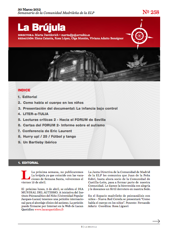 Portada de La Brújula, Revista Digital de la Escuela Lacaniana de Psicoanálisis ELP Comunidad de Madrid