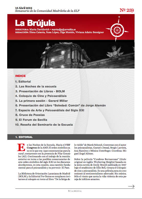 Portada de La Brújula, Revista Digital de la Escuela Lacaniana de Psicoanálisis ELP Comunidad de Madrid