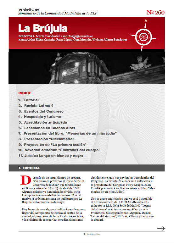 Portada de La Brújula, Revista Digital de la Escuela Lacaniana de Psicoanálisis ELP Comunidad de Madrid