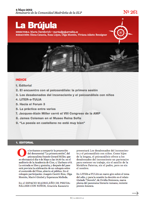 Portada de La Brújula, Revista Digital de la Escuela Lacaniana de Psicoanálisis ELP Comunidad de Madrid