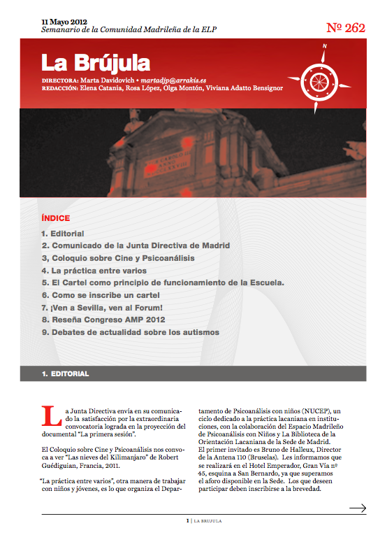 Portada de La Brújula, Revista Digital de la Escuela Lacaniana de Psicoanálisis ELP Comunidad de Madrid