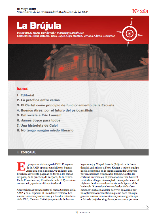 Portada de La Brújula, Revista Digital de la Escuela Lacaniana de Psicoanálisis ELP Comunidad de Madrid
