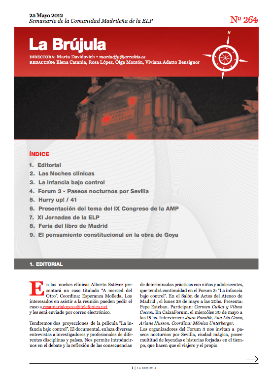 Portada de La Brújula, Revista Digital de la Escuela Lacaniana de Psicoanálisis ELP Comunidad de Madrid