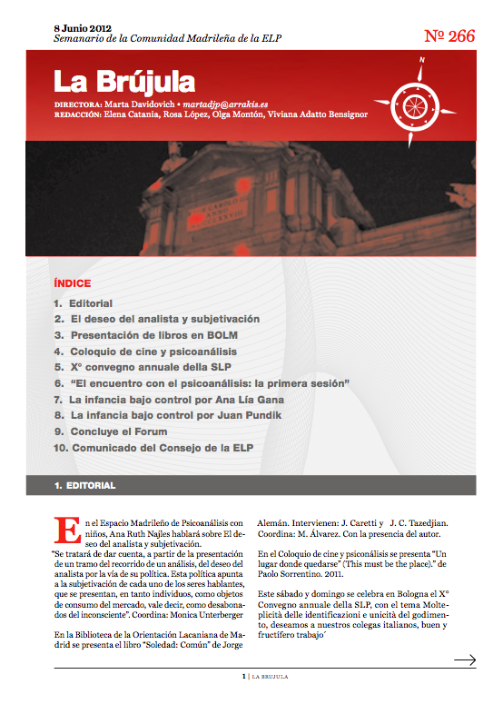 Portada de La Brújula, Revista Digital de la Escuela Lacaniana de Psicoanálisis ELP Comunidad de Madrid