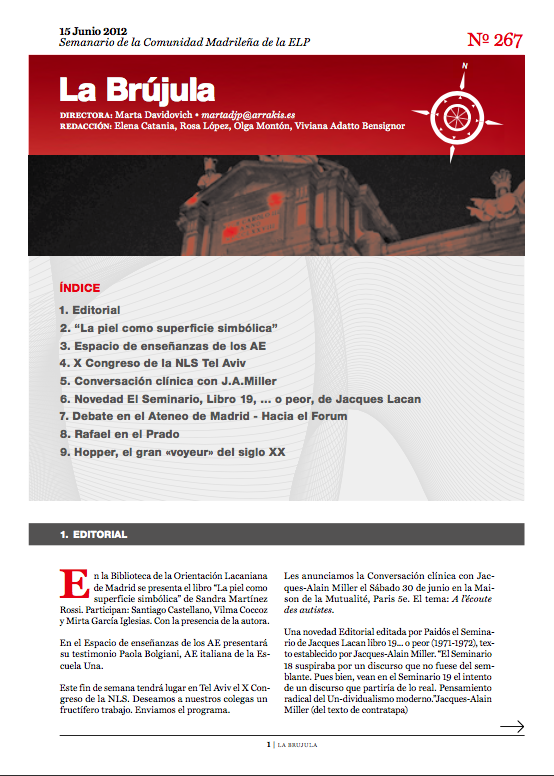 Portada de La Brújula, Revista Digital de la Escuela Lacaniana de Psicoanálisis ELP Comunidad de Madrid