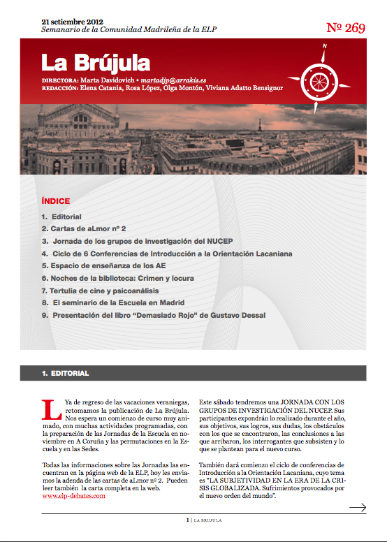 Portada de La Brújula, Revista Digital de la Escuela Lacaniana de Psicoanálisis ELP Comunidad de Madrid