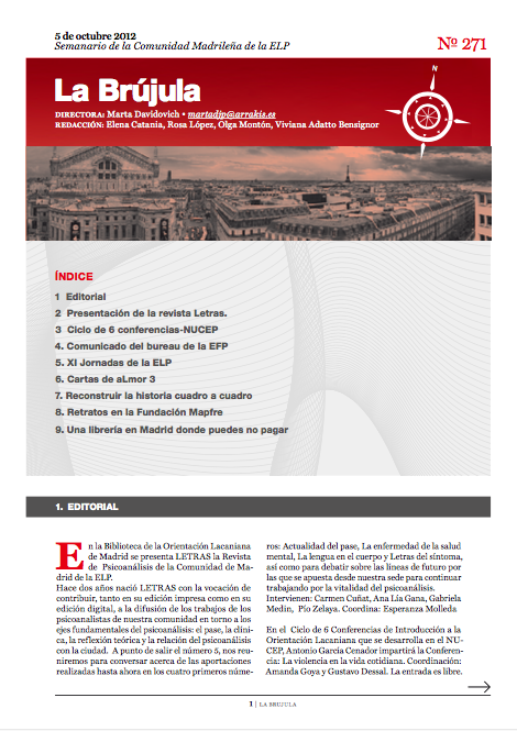 Portada de La Brújula, Revista Digital de la Escuela Lacaniana de Psicoanálisis ELP Comunidad de Madrid