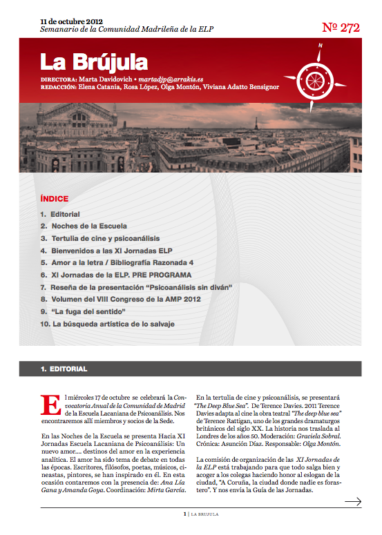 Portada de La Brújula, Revista Digital de la Escuela Lacaniana de Psicoanálisis ELP Comunidad de Madrid