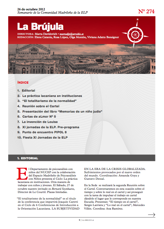 Portada de La Brújula, Revista Digital de la Escuela Lacaniana de Psicoanálisis ELP Comunidad de Madrid