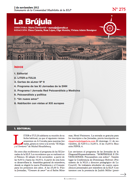 Portada de La Brújula, Revista Digital de la Escuela Lacaniana de Psicoanálisis ELP Comunidad de Madrid