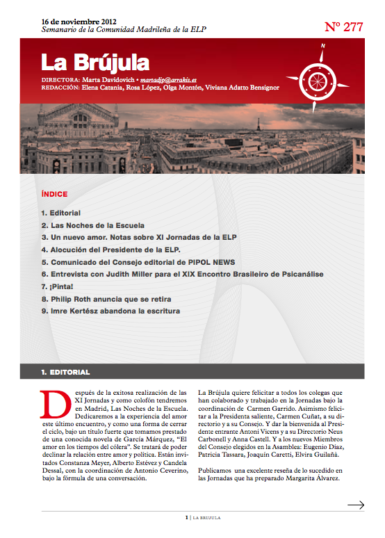 Portada de La Brújula, Revista Digital de la Escuela Lacaniana de Psicoanálisis ELP Comunidad de Madrid