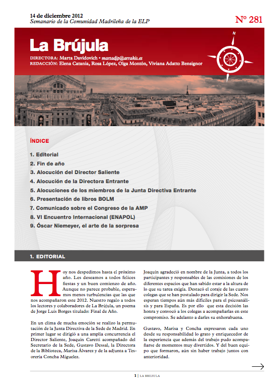 Portada de La Brújula, Revista Digital de la Escuela Lacaniana de Psicoanálisis ELP Comunidad de Madrid
