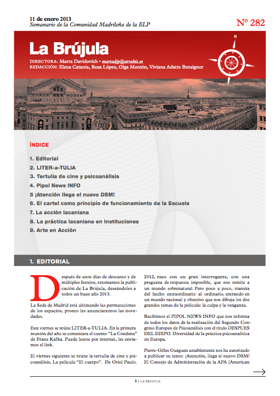 Portada de La Brújula, Revista Digital de la Escuela Lacaniana de Psicoanálisis ELP Comunidad de Madrid
