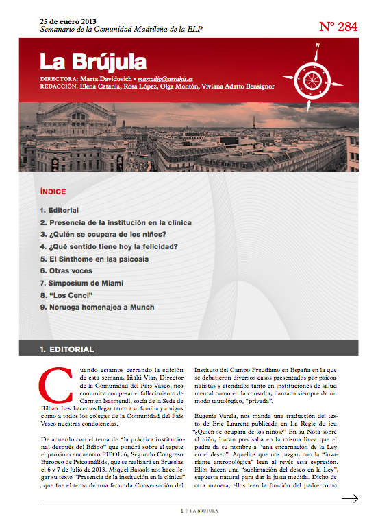 Portada de La Brújula, Revista Digital de la Escuela Lacaniana de Psicoanálisis ELP Comunidad de Madrid