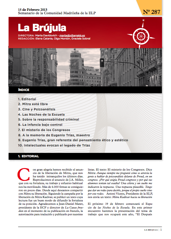 Portada de La Brújula, Revista Digital de la Escuela Lacaniana de Psicoanálisis ELP Comunidad de Madrid