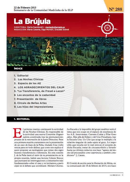 Portada de La Brújula, Revista Digital de la Escuela Lacaniana de Psicoanálisis ELP Comunidad de Madrid